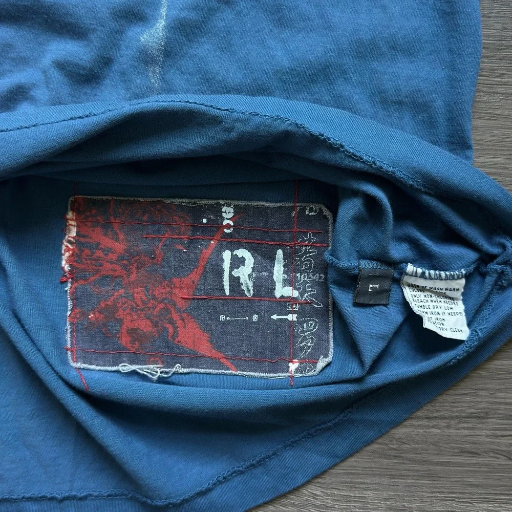 Vintage 90s Y2K Polo Ralph Lauren Japanese Military Graphic Tshirt Mens L Rare